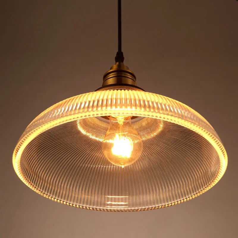 Vintage Striped Pot Lid Glass 1-Light Pendant Light Cuvalon