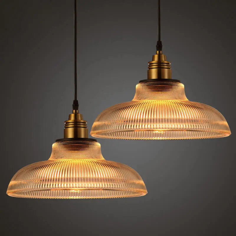 Vintage Striped Pot Lid Glass 1-Light Pendant Light Cuvalon