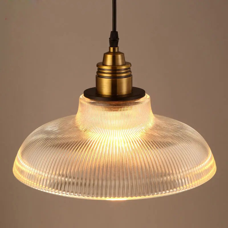 Vintage Striped Pot Lid Glass 1-Light Pendant Light Cuvalon