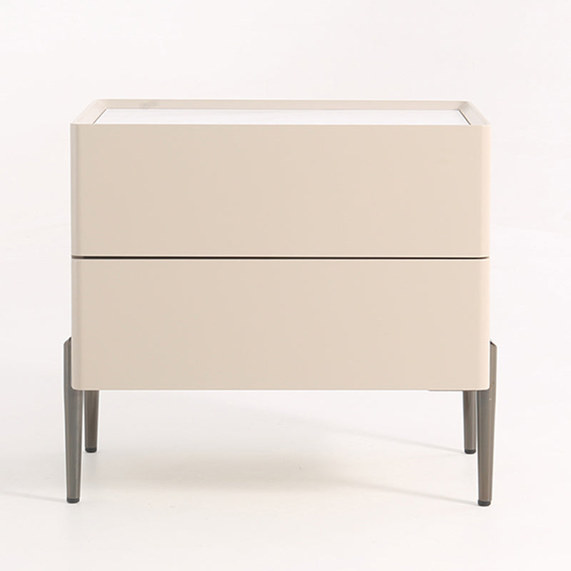 Contemporary Scandinavian Square Cream White 2-Drawer Storage Nightstand - Stone Slab Top Bedside Table For Bedroom Cuvalon