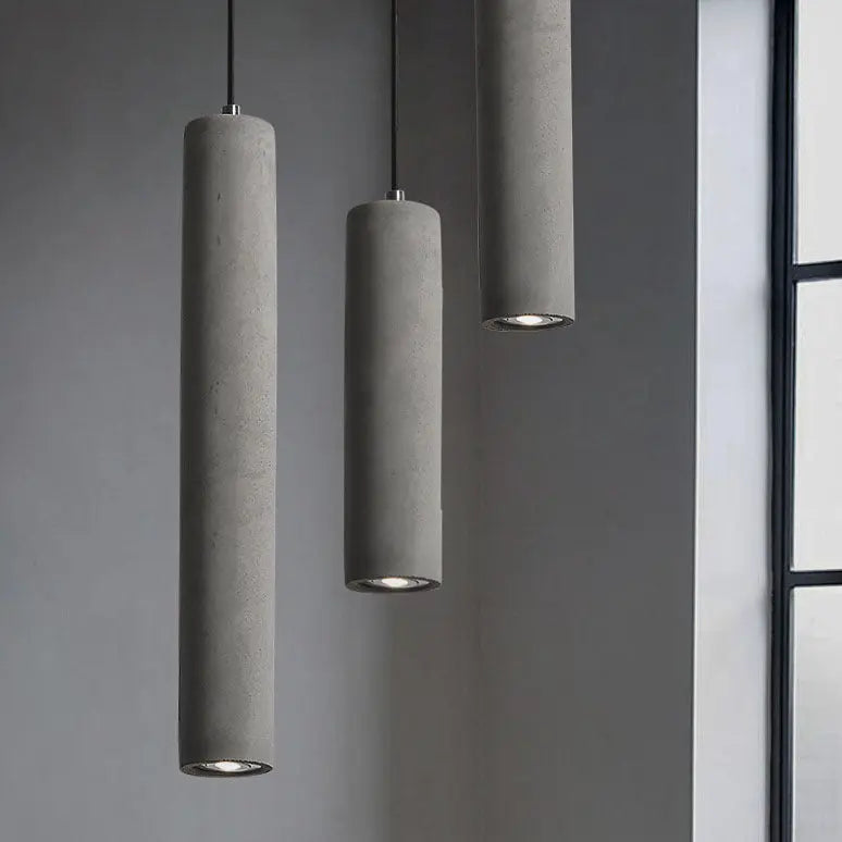 Contemporary Industrial Cylindrical Rough Texture Cement 1-Light Pendant Light For Living Room Cuvalon
