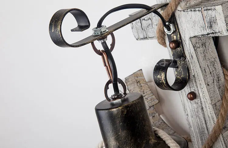 Industrial Vintage Boat Anchor Solid Wooden 1-Light Wall Sconce Lamp Cuvalon