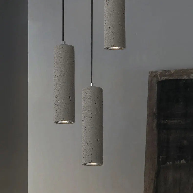 Contemporary Industrial Cylindrical Rough Texture Cement 1-Light Pendant Light For Living Room Cuvalon