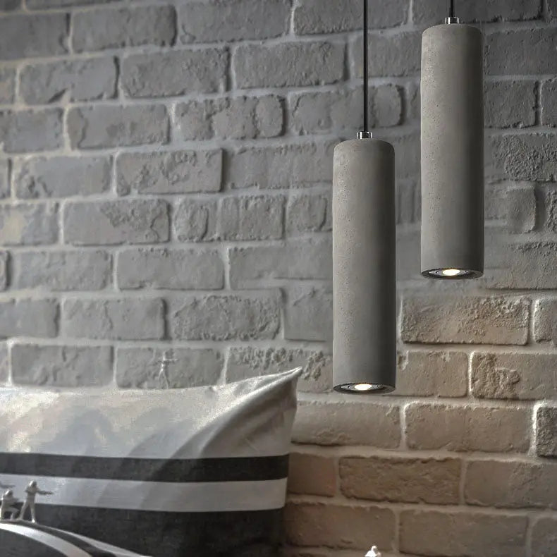 Contemporary Industrial Cylindrical Rough Texture Cement 1-Light Pendant Light For Living Room Cuvalon