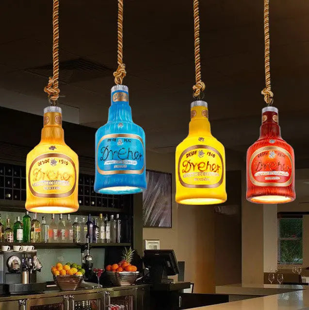 Contemporary Industrial Colorful Bottle Resin 1-Light Pendant Light Cuvalon