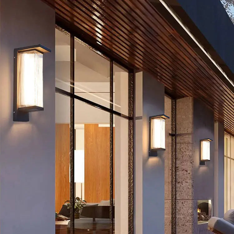 Industrial Waterproof Rectangular PC Striped Shade LED Outdoor Wall Sconce Lamp Cuvalon