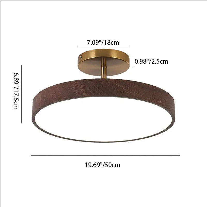 Japanese Wabi-sabi Minimalist Wood Grain Round LED Semi-Flush Mount Light Cuvalon