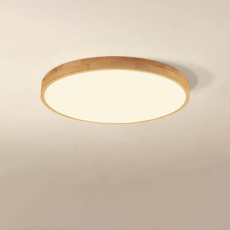 Nordic Solid Wood Round Ultra-Thin LED Flush Mount Ceiling Light Cuvalon