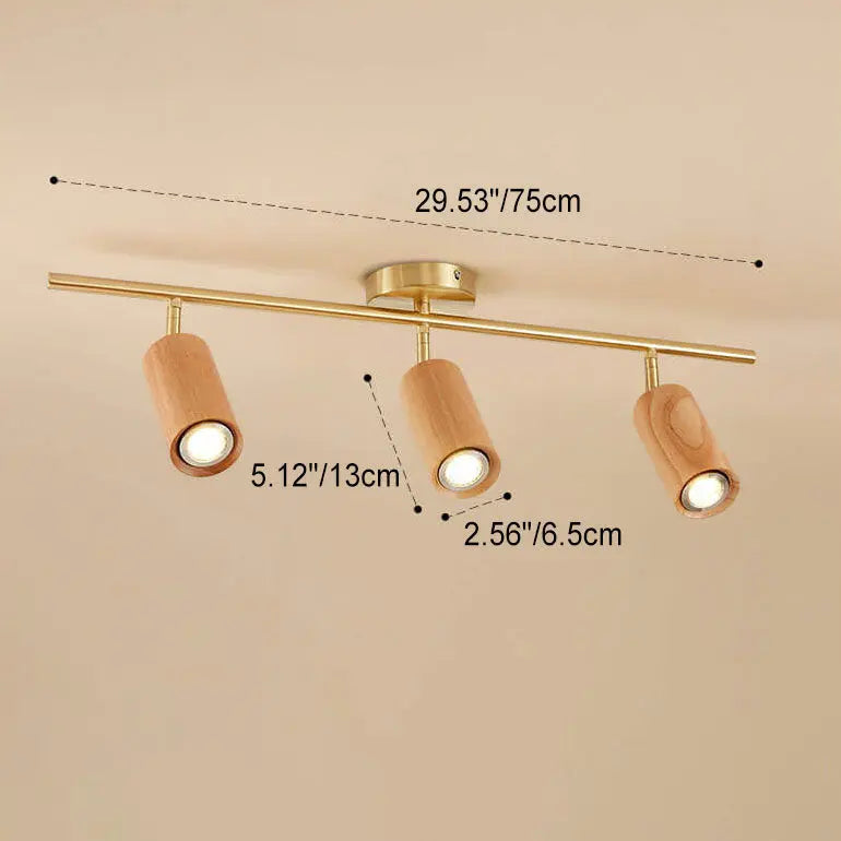 Nordic Minimalist Walnut Wood Spotlight Linear Track 1/2/3/4 Light LED Semi-Flush Mount Ceiling Light Cuvalon