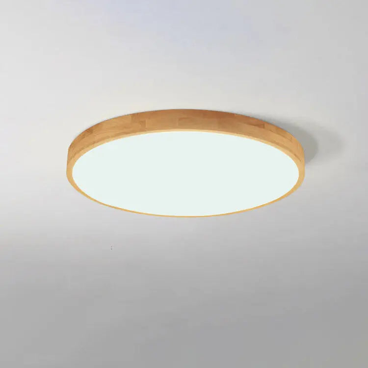 Nordic Solid Wood Round Ultra-Thin LED Flush Mount Ceiling Light Cuvalon