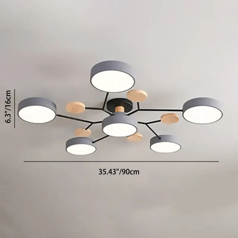 Contemporary Scandinavian Round Molecule Branch Design LED Semi-Flush Mount Ceiling Light For Living Room Cuvalon