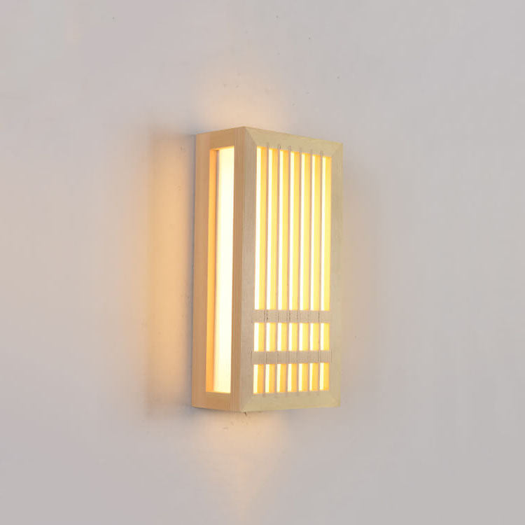 Simple Solid Wood Rectangular 1-Light Japanese Wall Sconce Lamp Cuvalon
