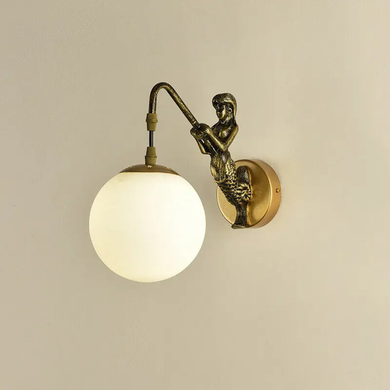 Vintage Rustic Mermaid Orb 1-Light Wall Sconce Lamp Cuvalon