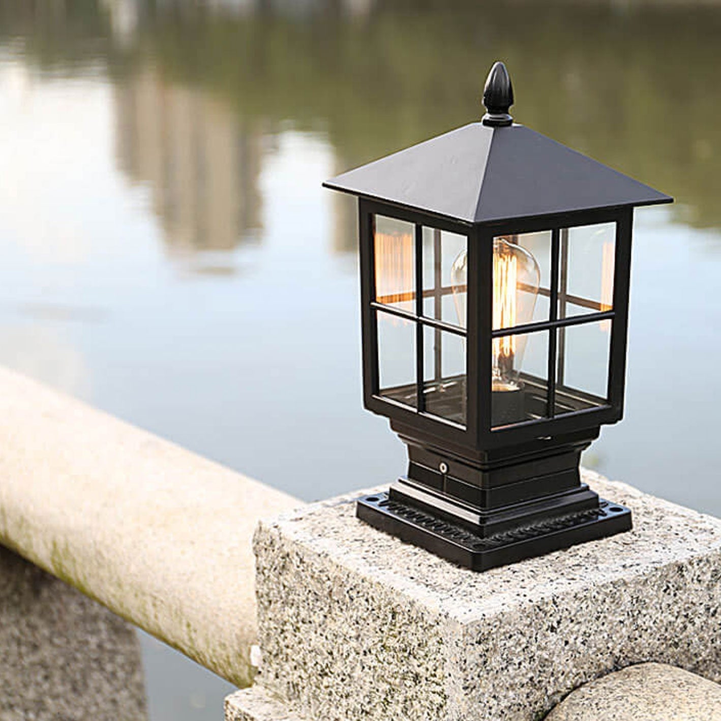 European Outdoor Column Lantern Waterproof  Rustproof 1-Light Patio Light Cuvalon