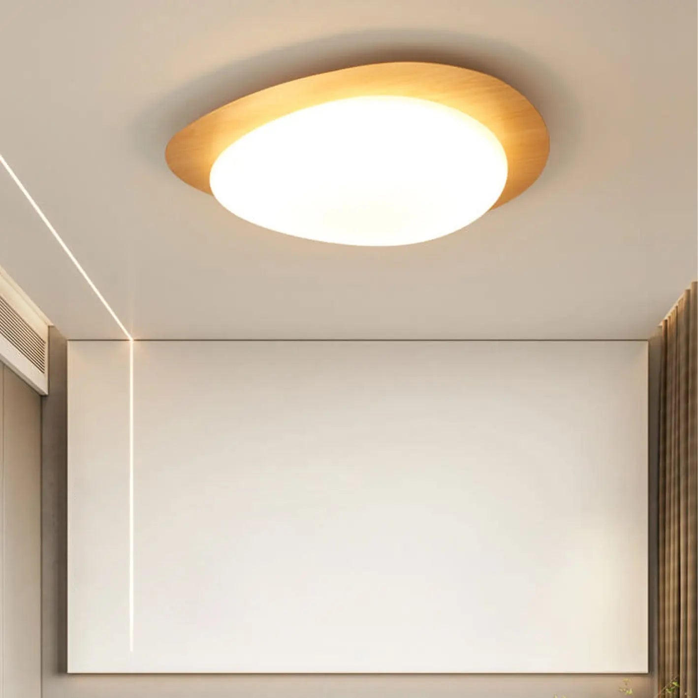 Nordic Iron Wood Grain Pebble LED Flush Mount Ceiling Light Cuvalon