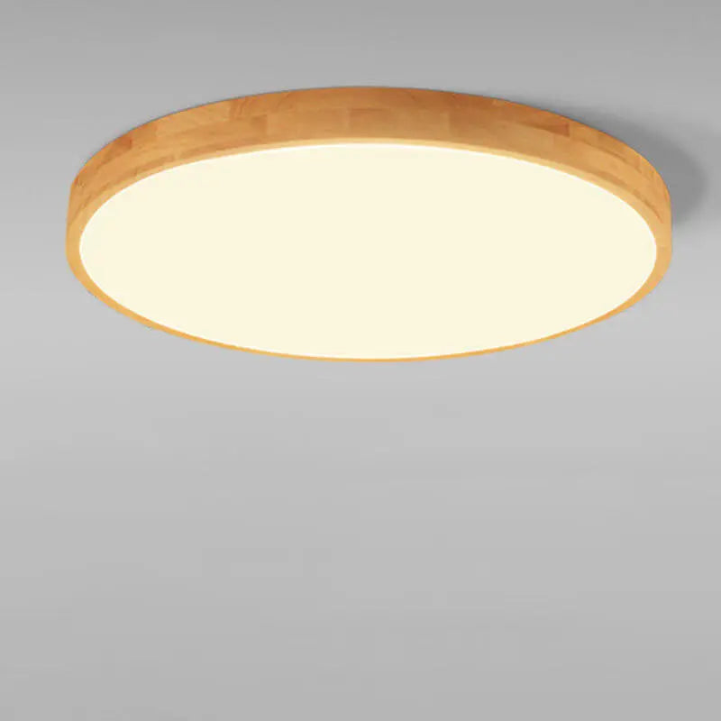 Nordic Solid Wood Round Ultra-Thin LED Flush Mount Ceiling Light Cuvalon
