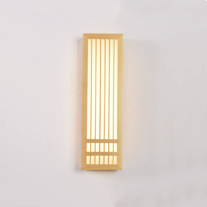 Simple Solid Wood Rectangular 1-Light Japanese Wall Sconce Lamp Cuvalon