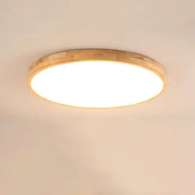 Nordic Solid Wood Round Ultra-Thin LED Flush Mount Ceiling Light Cuvalon