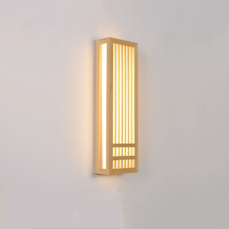 Simple Solid Wood Rectangular 1-Light Japanese Wall Sconce Lamp Cuvalon