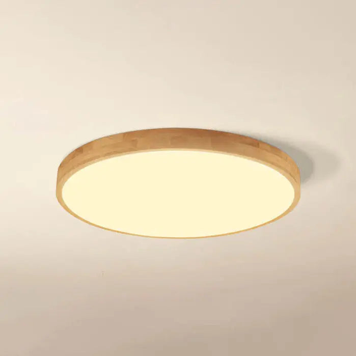 Nordic Solid Wood Round Ultra-Thin LED Flush Mount Ceiling Light Cuvalon