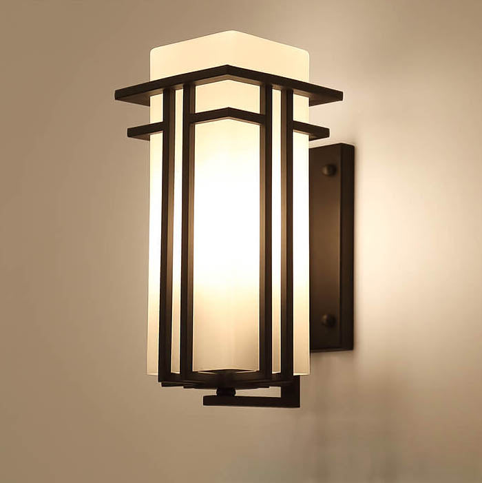 Modern Glass Square Iron 1-Light Waterproof Outdoor Wall Sconce Lamp Cuvalon