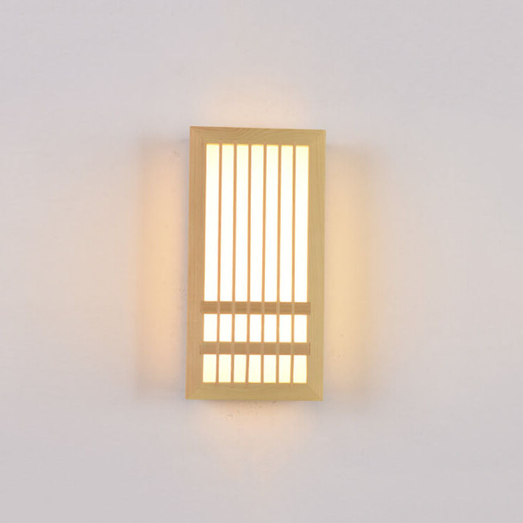 Simple Solid Wood Rectangular 1-Light Japanese Wall Sconce Lamp Cuvalon