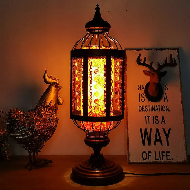 Vintage Turkish Stained Glass Lantern 1-Light Table Lamp Cuvalon