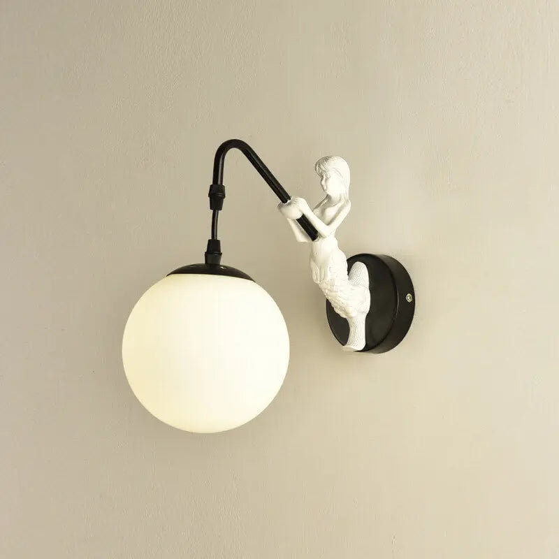 Vintage Rustic Mermaid Orb 1-Light Wall Sconce Lamp Cuvalon