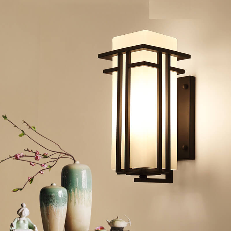Modern Glass Square Iron 1-Light Waterproof Outdoor Wall Sconce Lamp Cuvalon