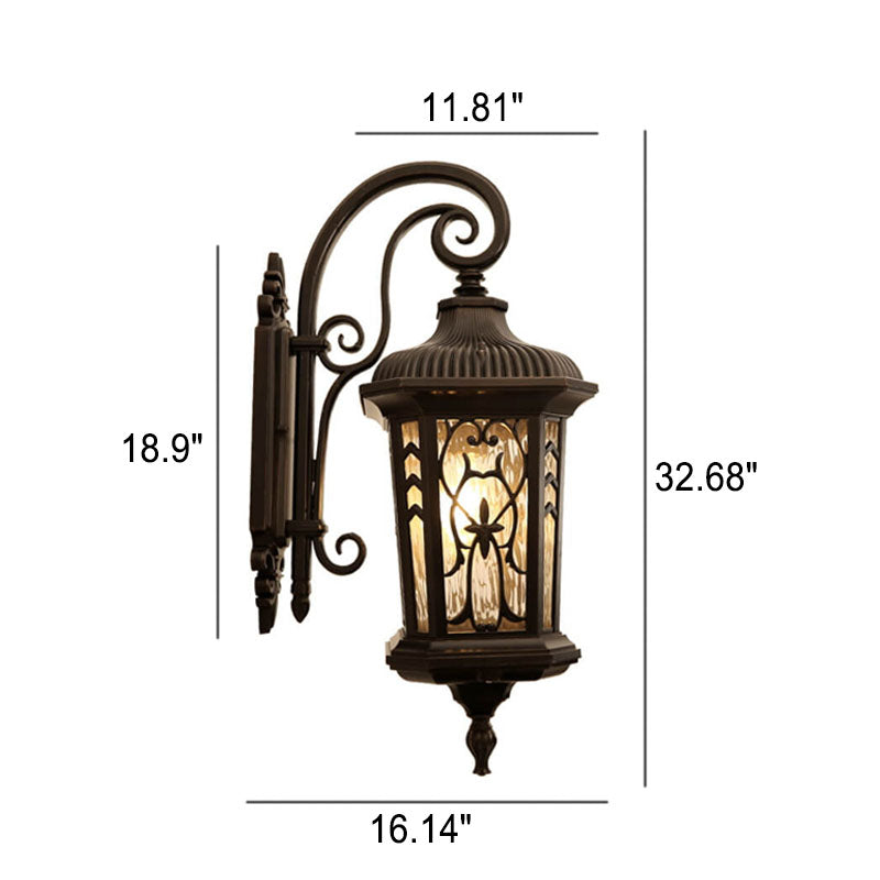 European Outdoor Carved Cage Aluminum Glass 1-Light Wall Sconce Lamp Cuvalon