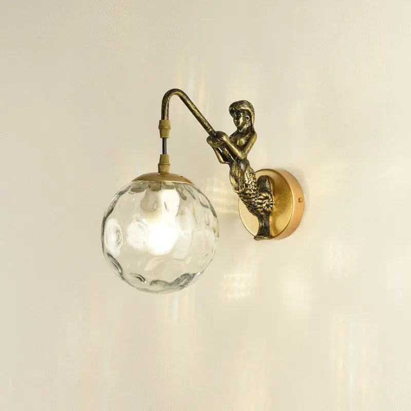 Vintage Rustic Mermaid Orb 1-Light Wall Sconce Lamp Cuvalon