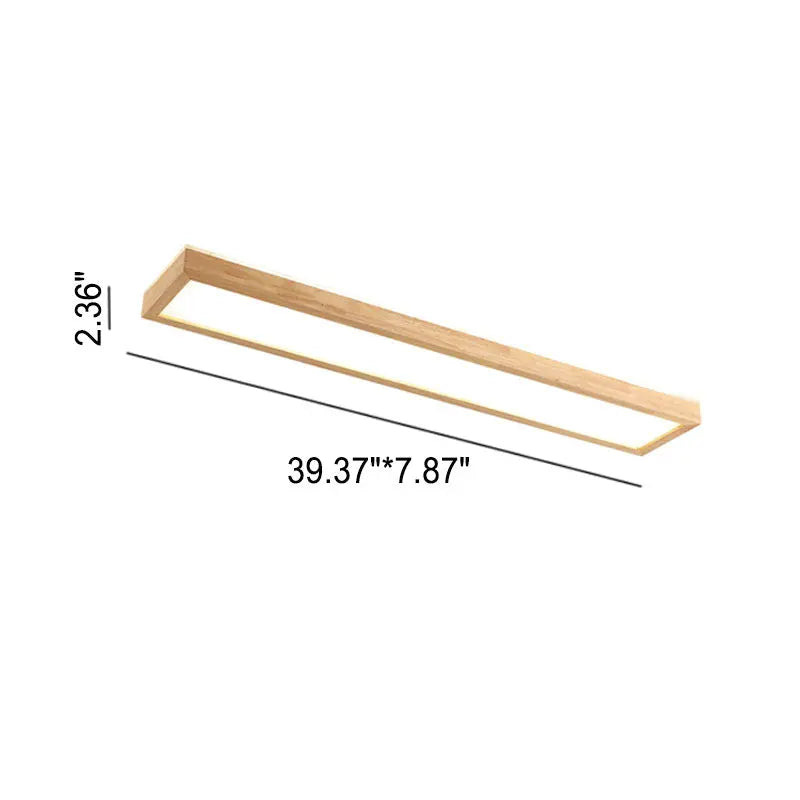 Japanese Minimalist Log Rectangular Walnut LED Flush Mount Ceiling Light Cuvalon