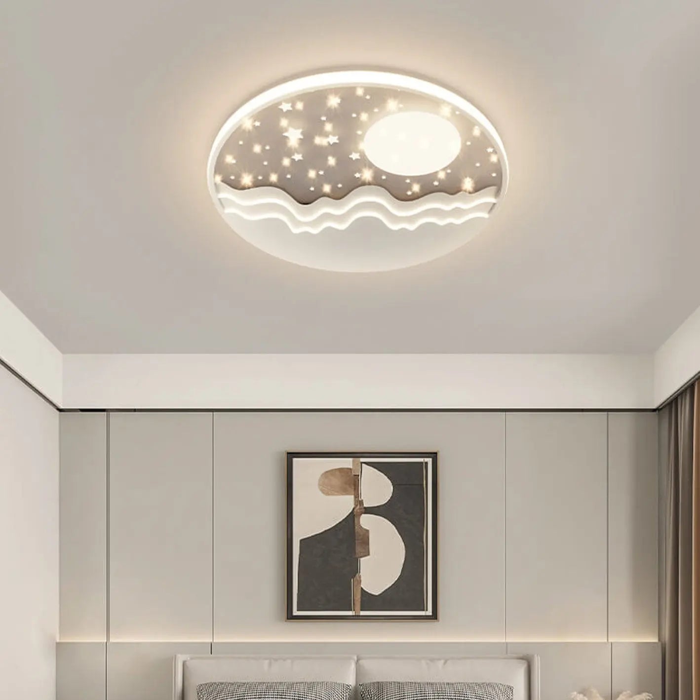 Nordic Creative Star Moon Round Aluminum LED Flush Mount Ceiling Light Cuvalon