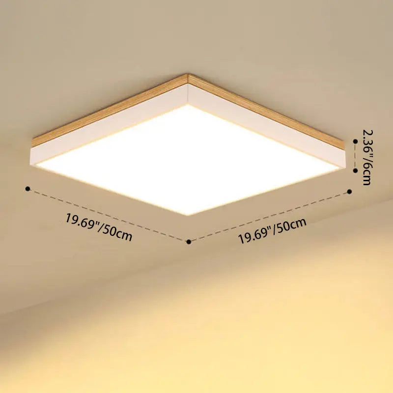 Modern Minimalist Solid Wood Acrylic Square Rectangle LED Flush Mount Ceiling Light for Living Room Cuvalon