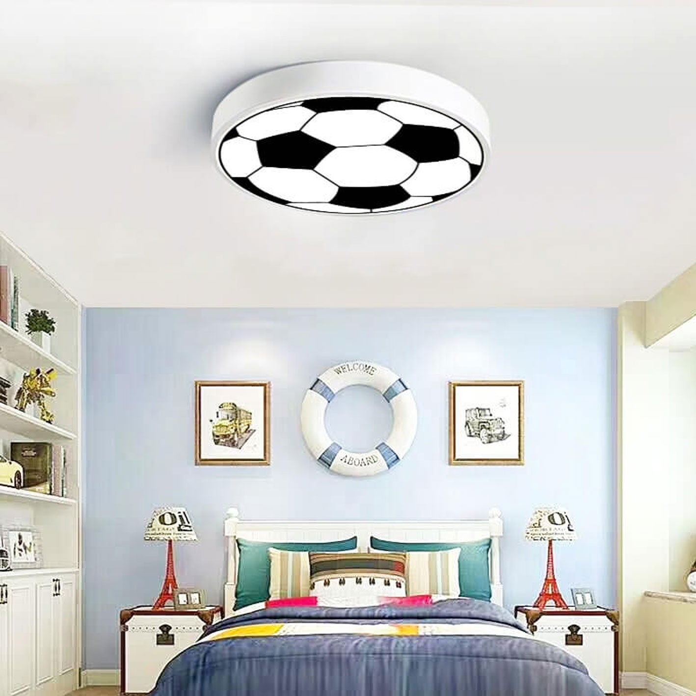 Cartoon Creative Round Football LED Kids Flush Mount Ceiling Light Cuvalon