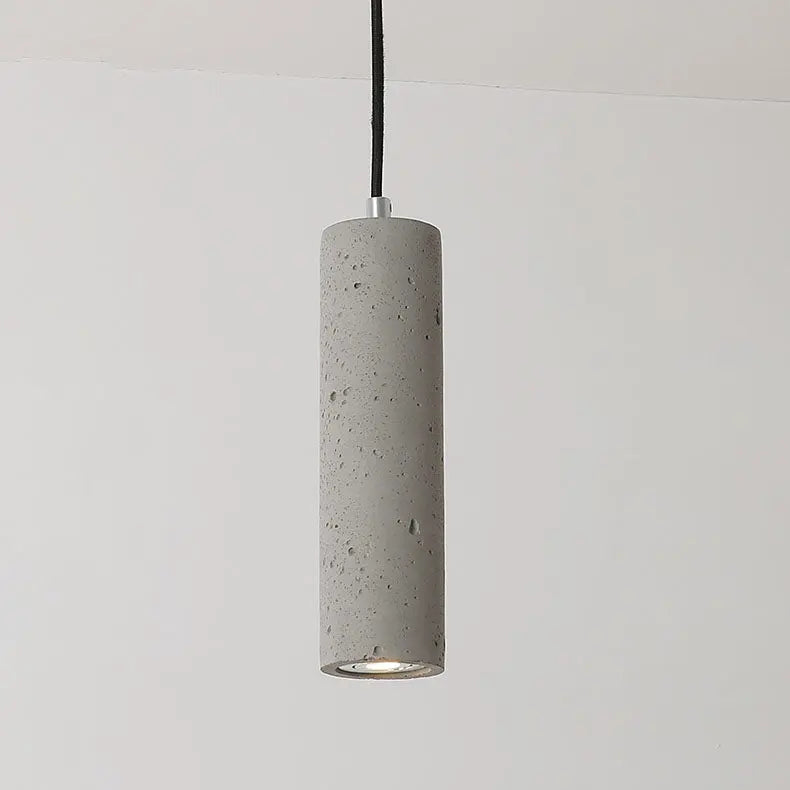 Contemporary Industrial Cylindrical Rough Texture Cement 1-Light Pendant Light For Living Room Cuvalon