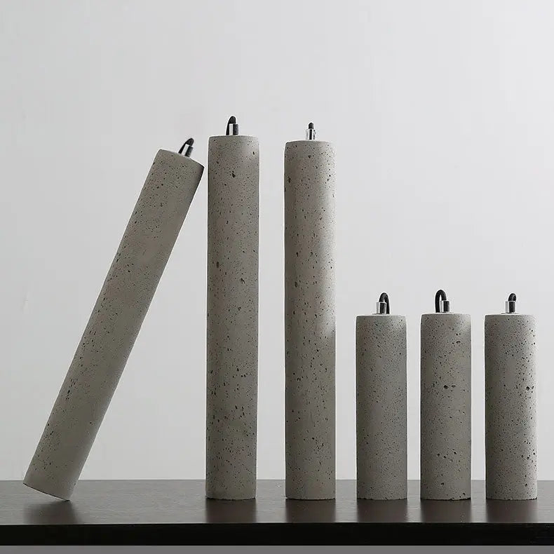 Contemporary Industrial Cylindrical Rough Texture Cement 1-Light Pendant Light For Living Room Cuvalon
