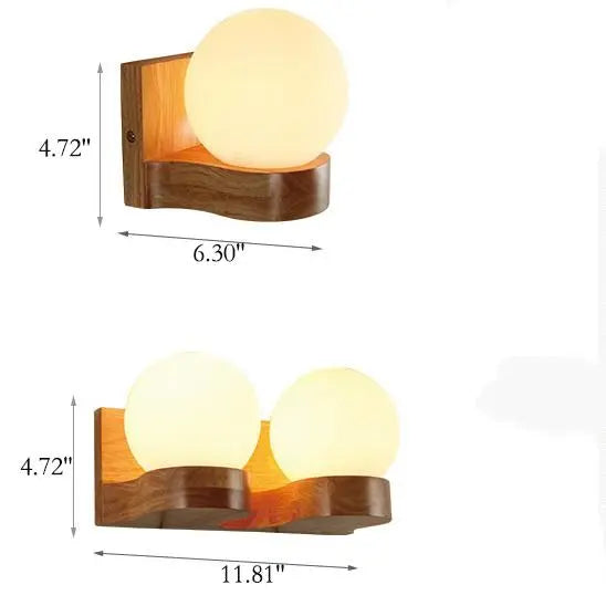 Nordic Modern Solid Wood Ball 1/2 Lights Wall Sconce Lamp Cuvalon