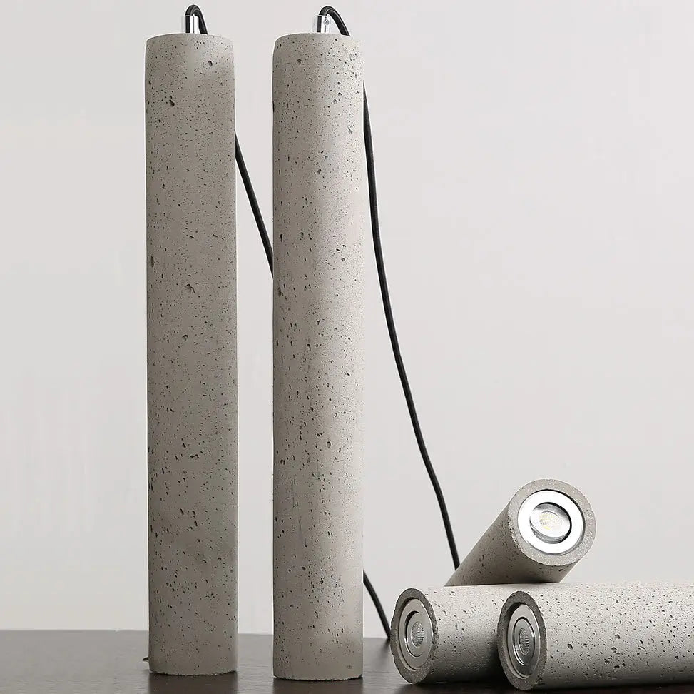 Contemporary Industrial Cylindrical Rough Texture Cement 1-Light Pendant Light For Living Room Cuvalon