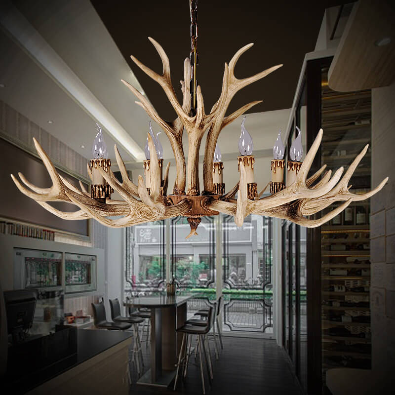 Country Style Antler Resin 6-Light Chandeliers Cuvalon