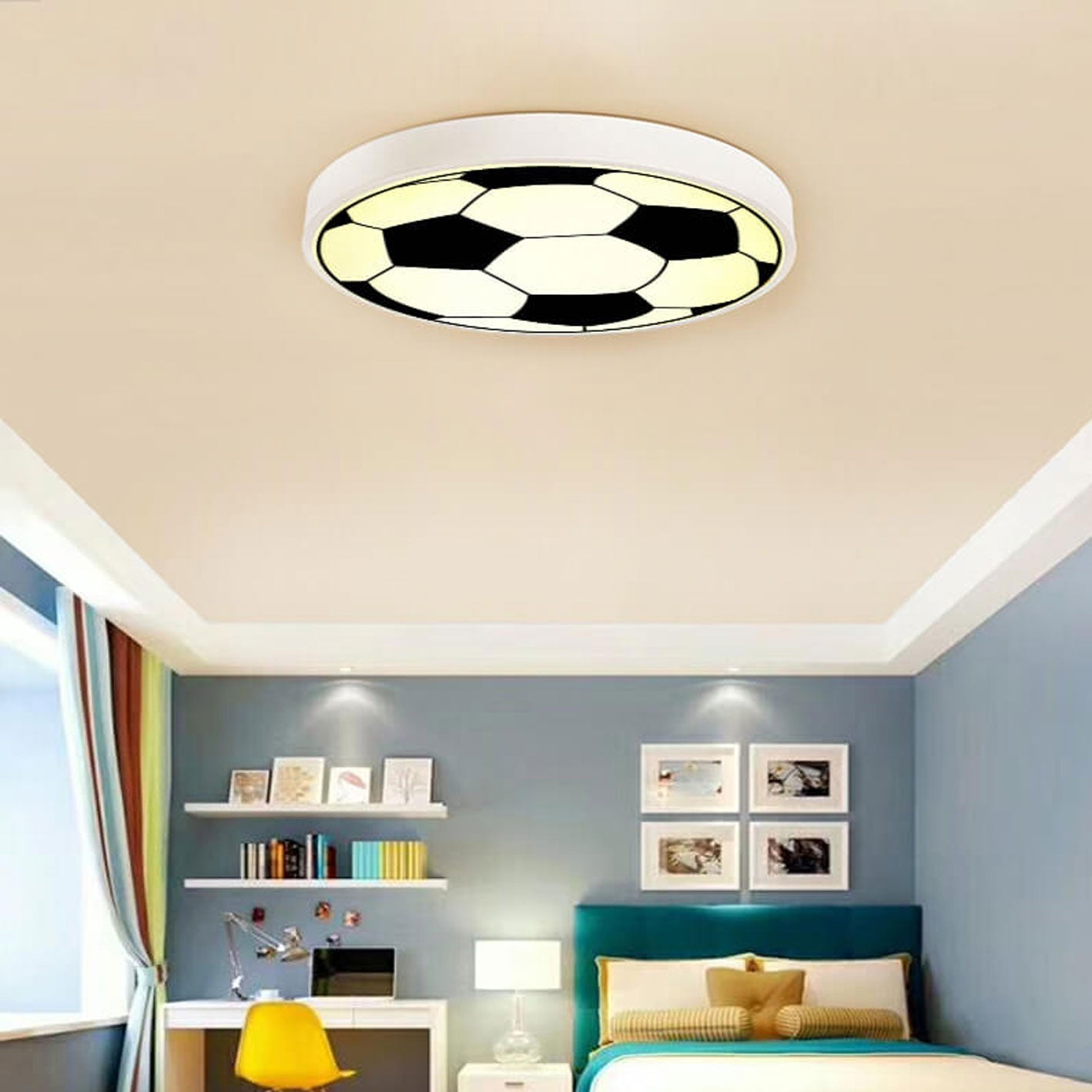 Cartoon Creative Round Football LED Kids Flush Mount Ceiling Light Cuvalon