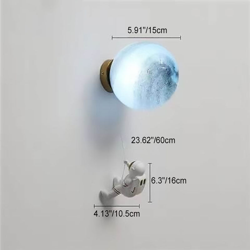 Contemporary Creative 3D Printed Moon Shade Resin Astronaut 1-Light Wall Sconce Lamp For Bedroom Cuvalon