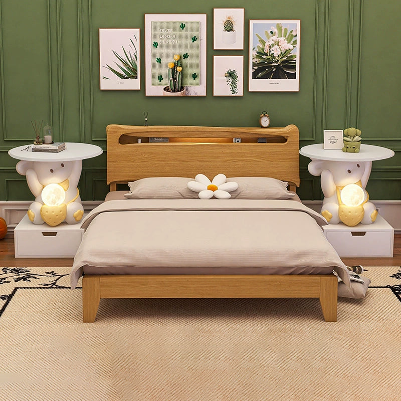Modern Art Deco Kids Rabbit Round Plate Rectangular Drawer Resin Wood Enamel End Table 1-Drawer With LED Light For Bedroom Cuvalon
