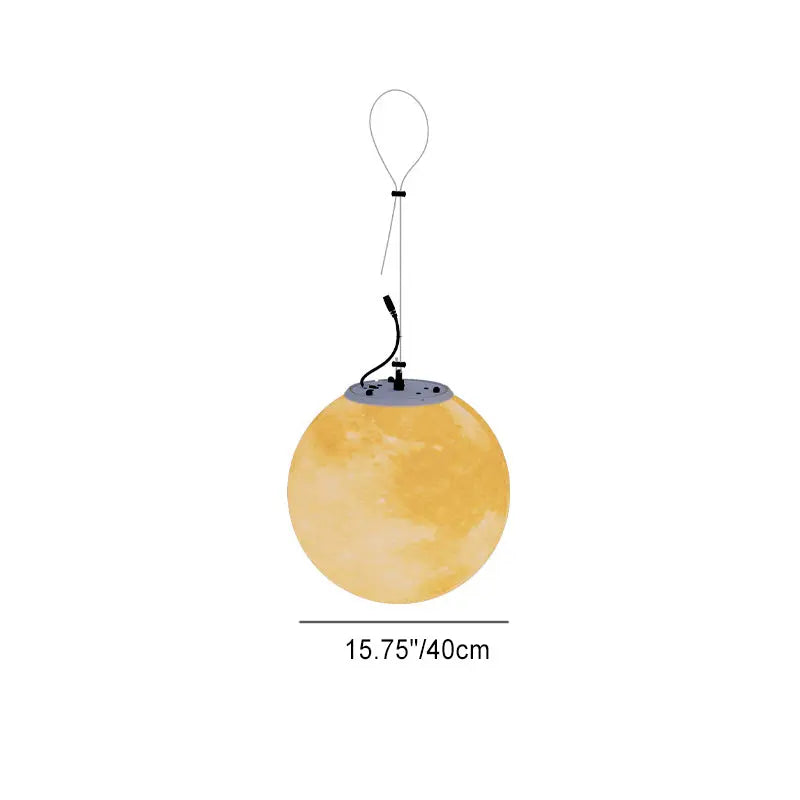 Contemporary Nordic Solar Waterproof PE Resin Round Moon LED Pendant Light For Outdoor Patio Cuvalon