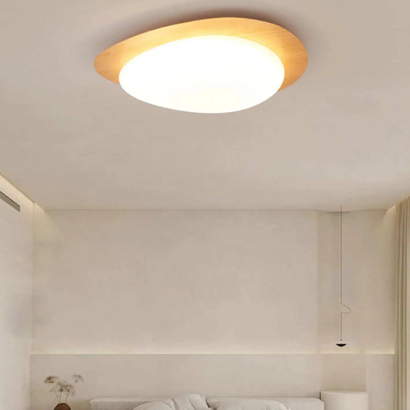 Nordic Iron Wood Grain Pebble LED Flush Mount Ceiling Light Cuvalon