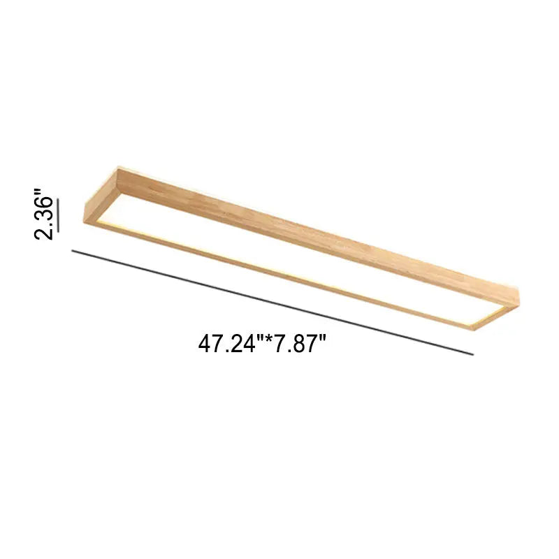 Japanese Minimalist Log Rectangular Walnut LED Flush Mount Ceiling Light Cuvalon