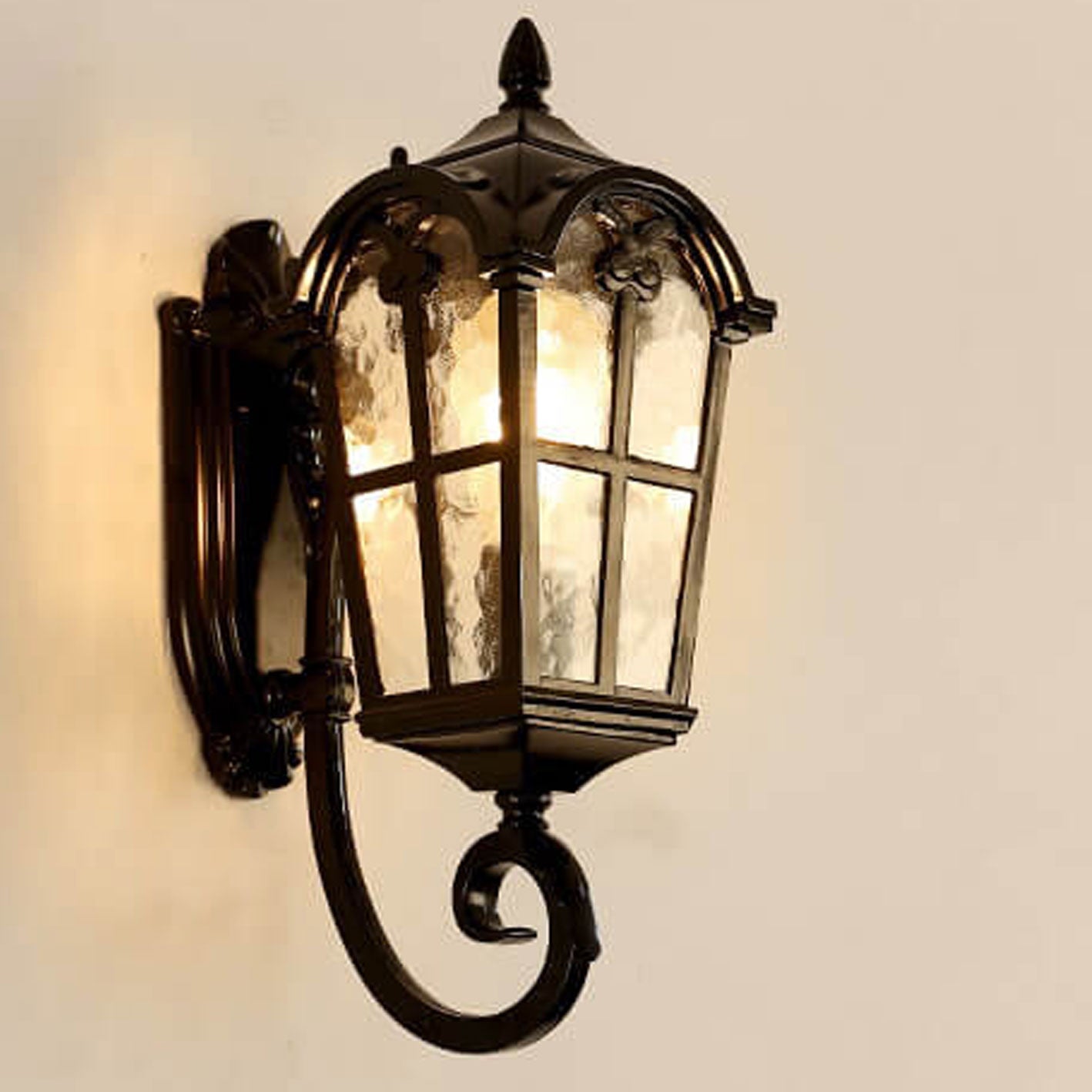 European Retro Glass Aluminum Lantern Outdoor Waterproof 1-Light Wall Sconce Lamp Cuvalon