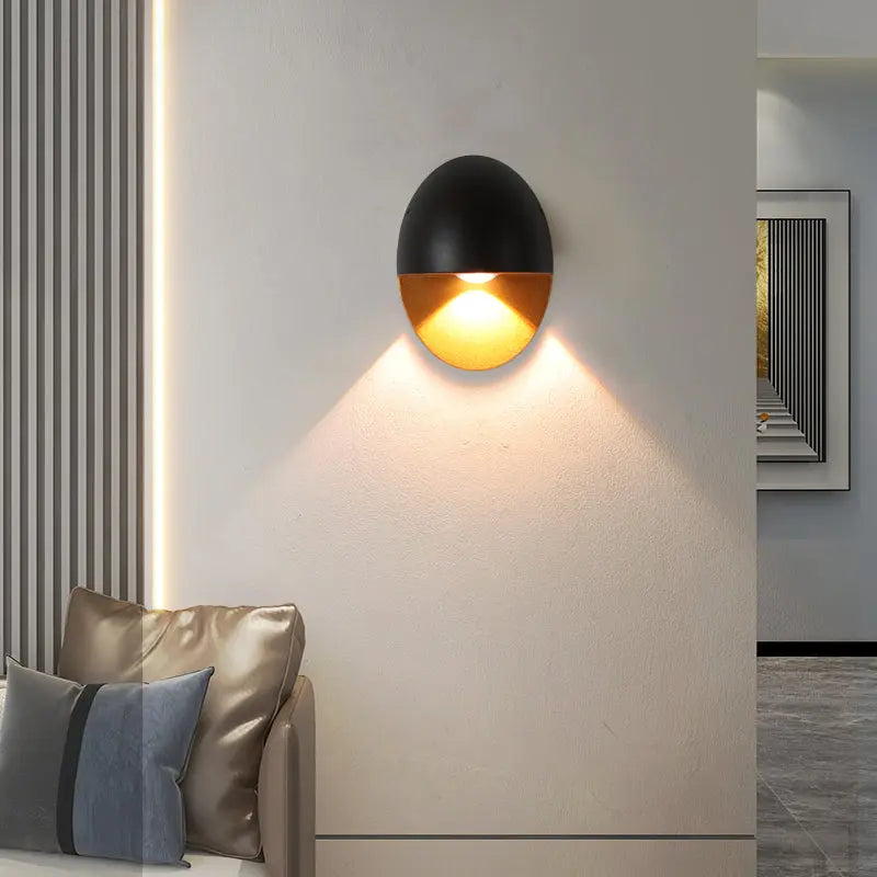 Modern Minimalist Oval Shape Aluminum Outdoor Waterproof LED Wall Sconce Lamp Cuvalon