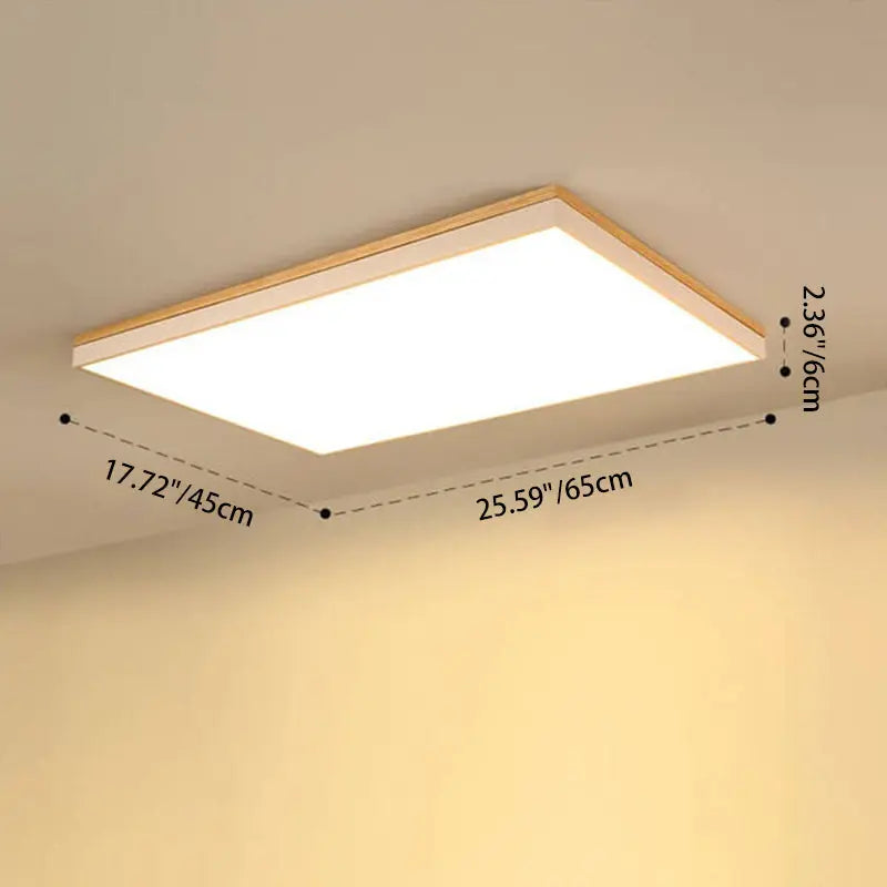 Modern Minimalist Solid Wood Acrylic Square Rectangle LED Flush Mount Ceiling Light for Living Room Cuvalon