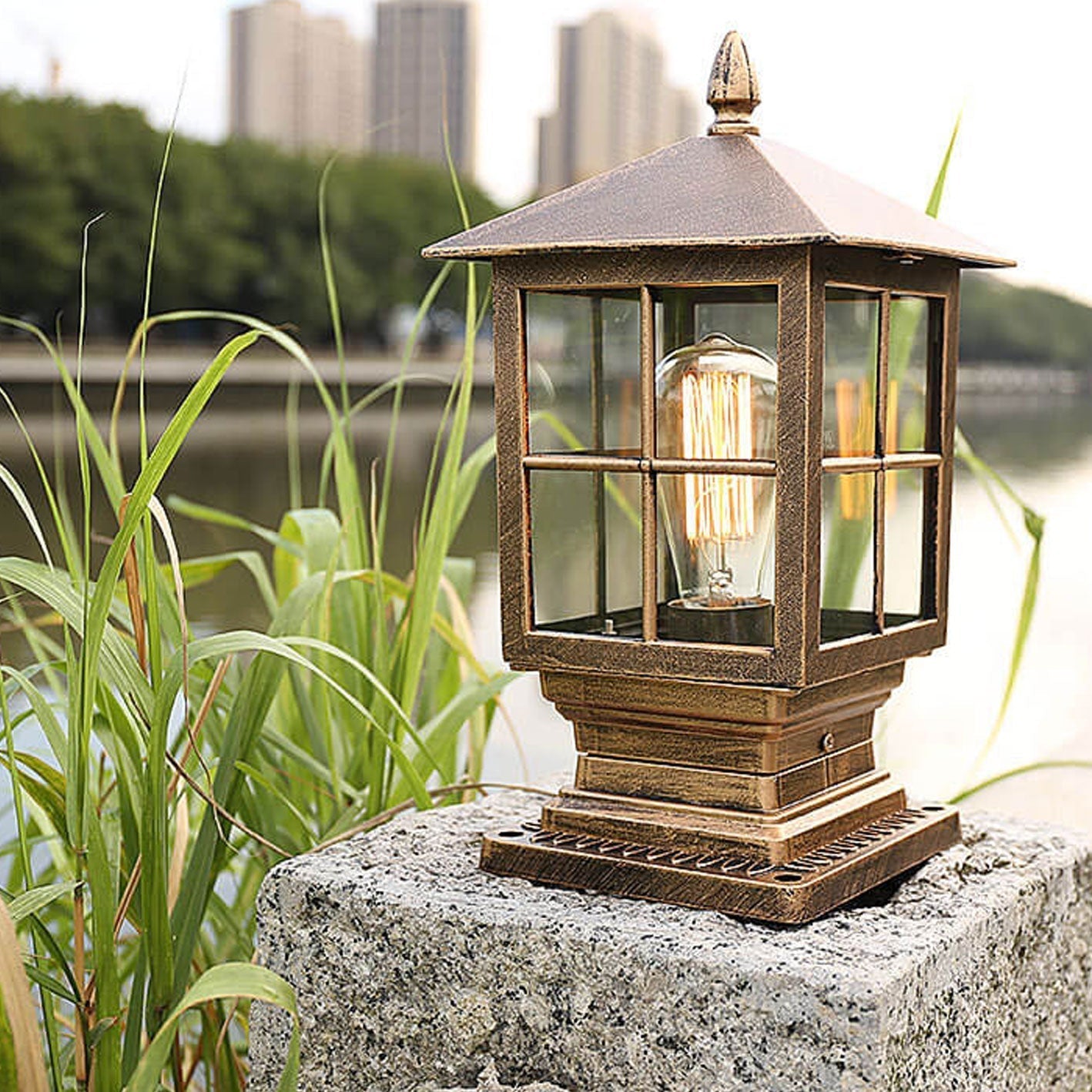 European Outdoor Column Lantern Waterproof  Rustproof 1-Light Patio Light Cuvalon